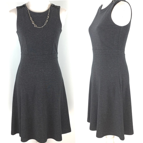 LOFT Dresses & Skirts - Loft Charcoal Sleeveless Accent Shoulder Buttons Fit and Flare Midi Dress size 0